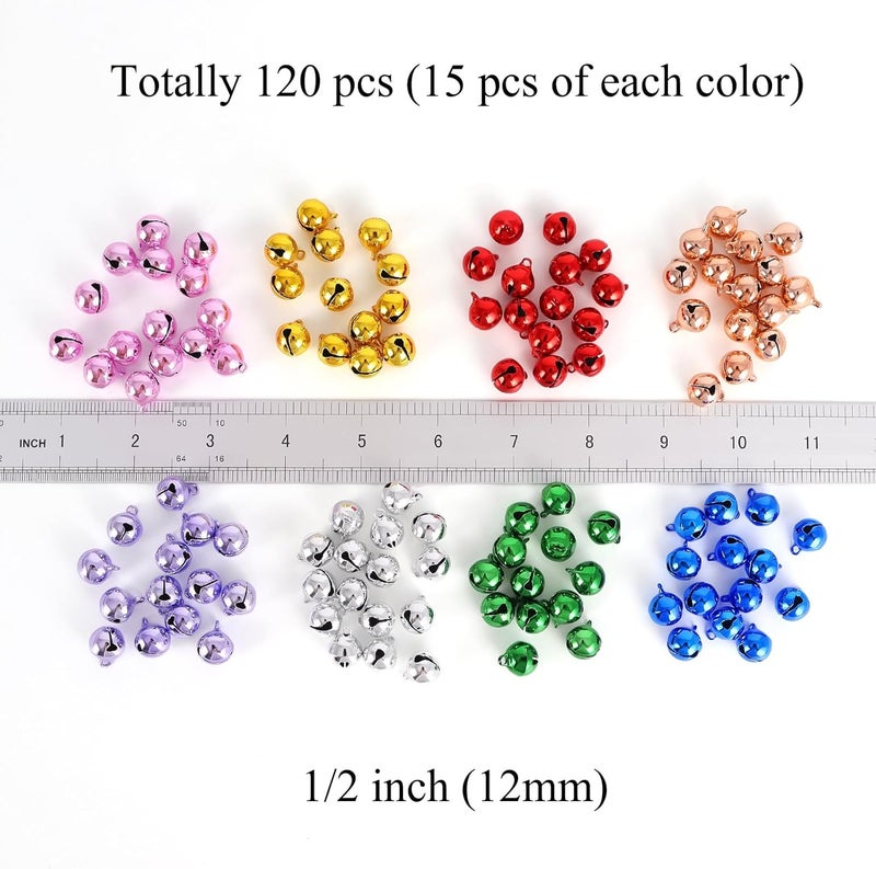LIGHOON 1/2 Inch Jingle Bells Small Bell Mini Bells, Tiny Crafts Bells, DIY for Christmas Home Making Ornaments Wreath Pet Decorations Bracelet Anklets Necklace Knitting Jewelry Making 120 Pcs, Colorful - Image 2